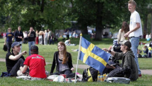 Swedes enjoy the day in a Stockholm park