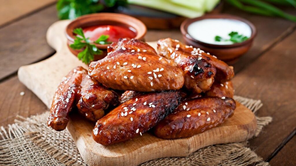 Baked chicken wings with teriyaki sauce