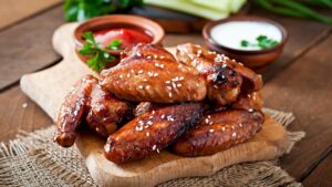 Baked chicken wings with teriyaki sauce