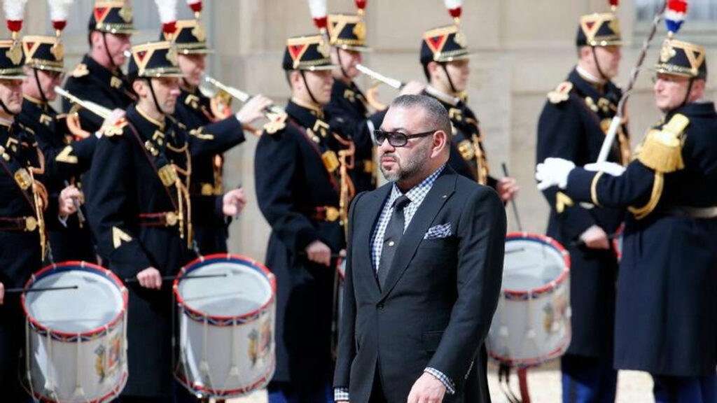 French President Emmanuel Macron Receives Mohammed VI of Morocco At Elysee Palace