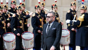 French President Emmanuel Macron Receives Mohammed VI of Morocco At Elysee Palace