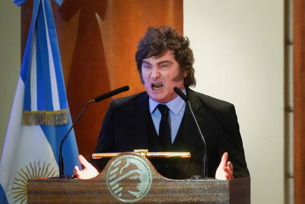 Presidente da Argentina, Javier Milei, participa de cerimônia que marca o 172º aniversário da Bolsa de Valores de Buenos Aires, em Buenos Aires