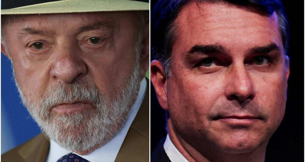 Imagem montada mostra o presidente Luiz Inácio Lula da Silva e o senador Flávio Bolsonaro