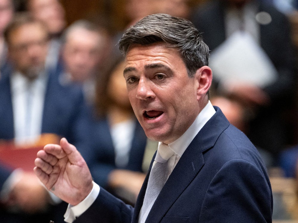Britain's Prime Minister Andy Burnham speaks during Ministerial Statement on Government Direction at the House of Commons in London
